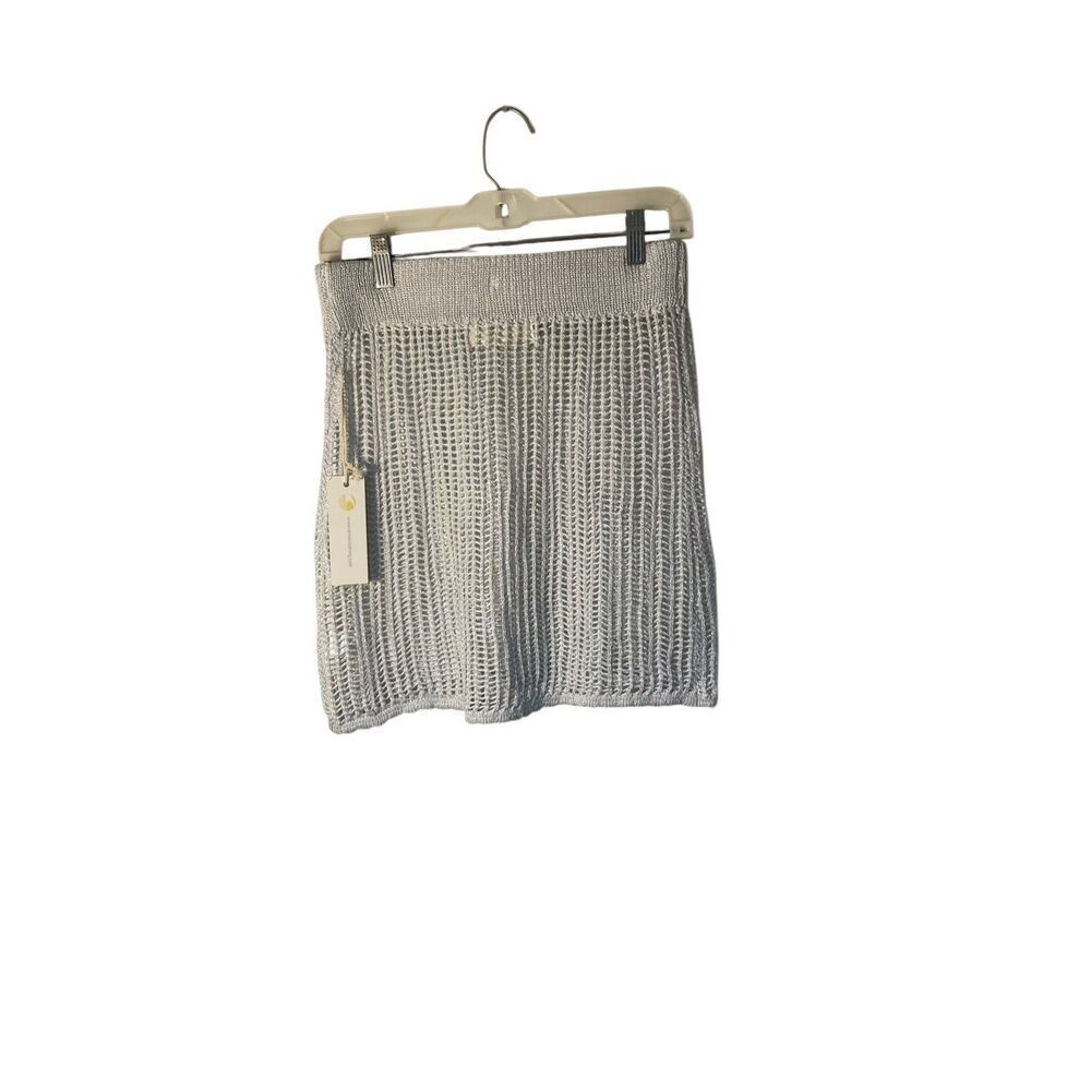 NWT Ocean Drive women’s open knit crocheted Silver miniskirt, cover up M